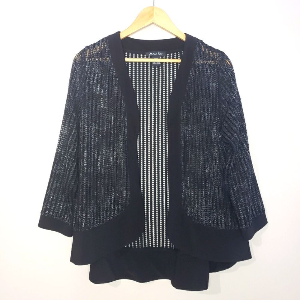 Michael Tyler Medium Black ¾ Sleeve Mesh Cardigan